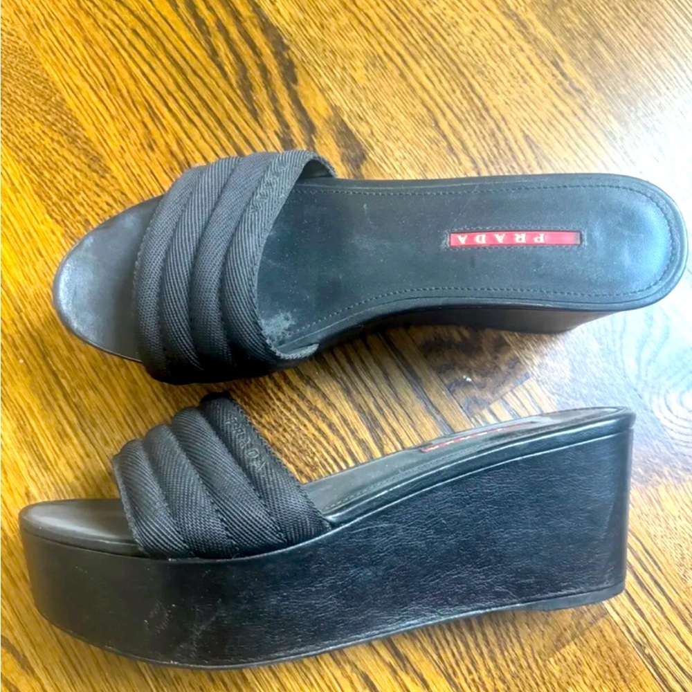 Prada platform black slides